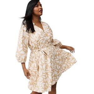 TORRID | Leni Graphic Leaves Whisper White/Ginger Root Peasant Skater Dress 1X